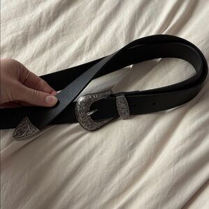 Black Leather Belt with Silver Buckle